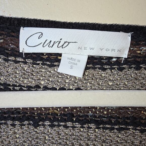 Curio NY Chunky Knit Sweater Faux Leather Detail Boho Festival Size S - Picture 7 of 8